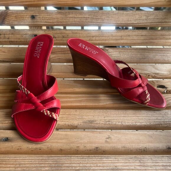 Franco Sarto Red Leather Braided Strap Wedge Sandals | Size 8.5M - Picture 7 of 10